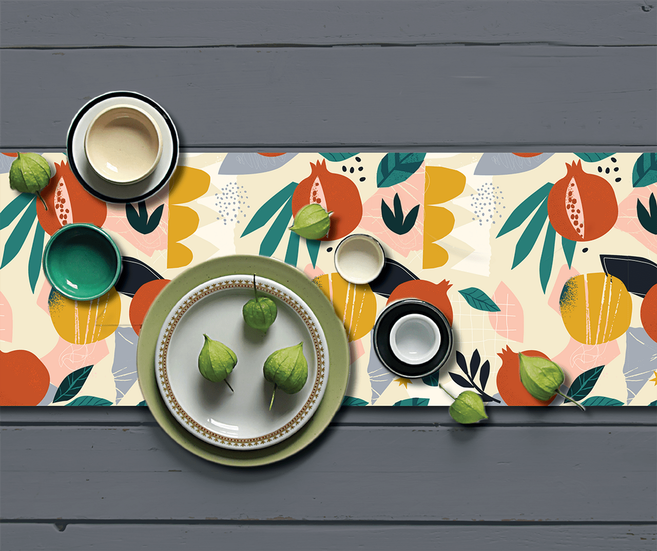 Barbara Shaw - Whimsical Pomegranates Vinyl Table Runner - ModernTribe