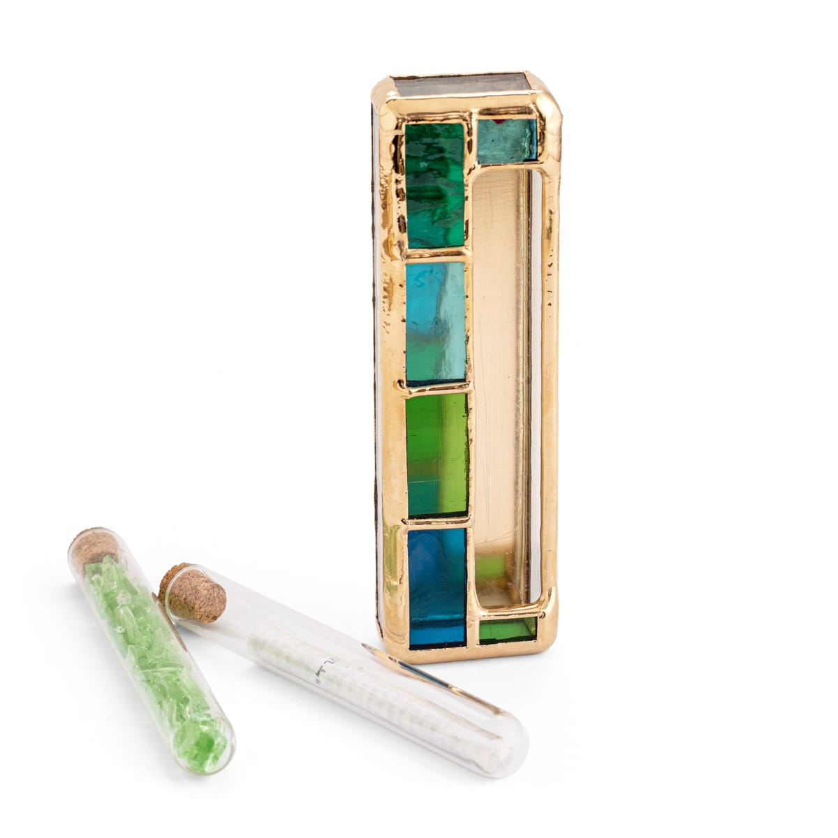 Israel Museum Mezuzahs Stained Glass Wedding Smash Glass Mezuzah by Israel Museum - Blue and Green