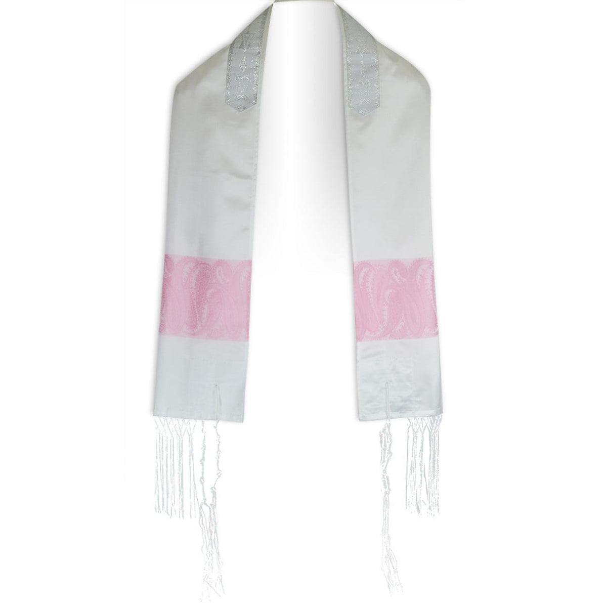 Zion Tallis Tallises 13" x 64" White and Pink Paisley Tallis