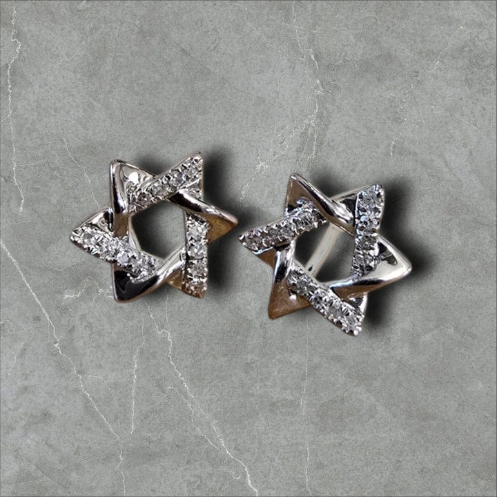 Alef Bet - Diamond Star of David Earrings - 14k Yellow or White Gold - ModernTribe