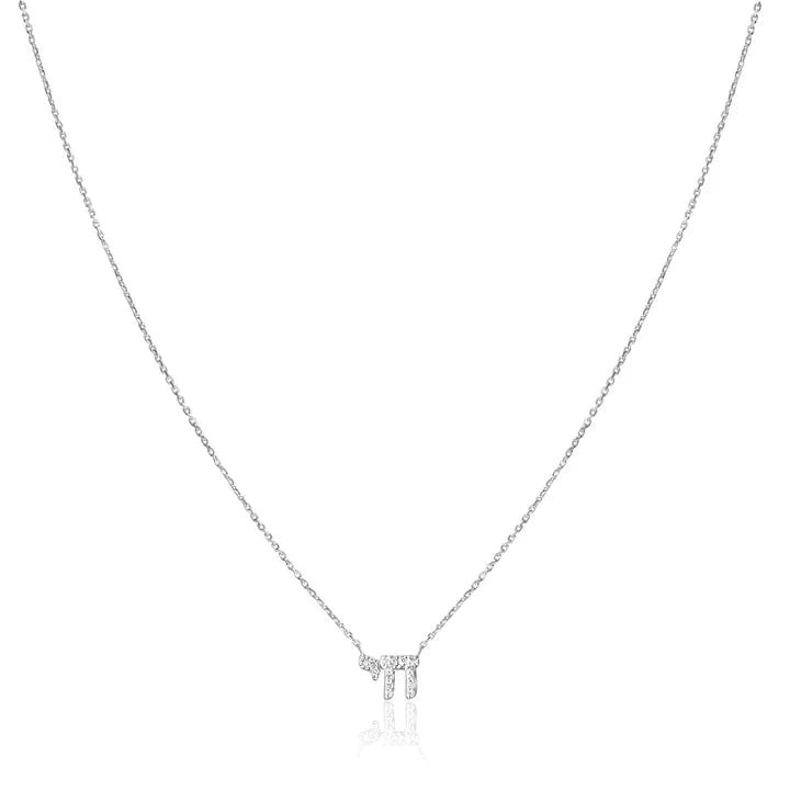 Alef Bet Necklaces Diamond Chai Hebrew Necklace In 14k - Gold or White Gold