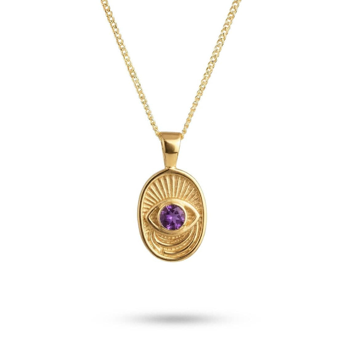 Window to the Soul necklace in solid 14k gold with purple sapphire by Sages & Souls