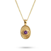 Window to the Soul necklace in solid 14k gold with purple sapphire by Sages & Souls