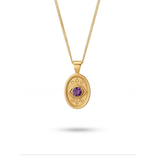 Wisdom and Sefirot Evil Eye Pink Sapphire Necklace - 14k Gold