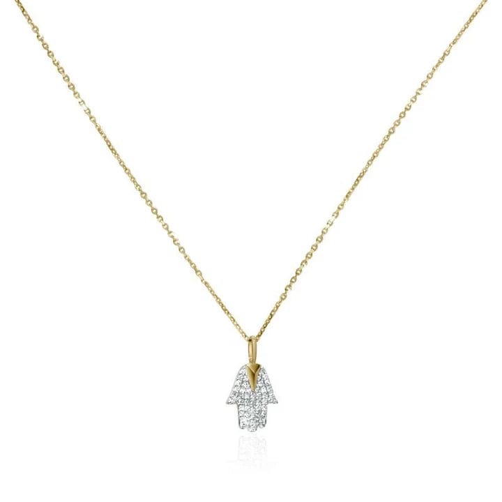 Alef Bet Necklaces Gold Hamsa and Diamond Pendant Necklace