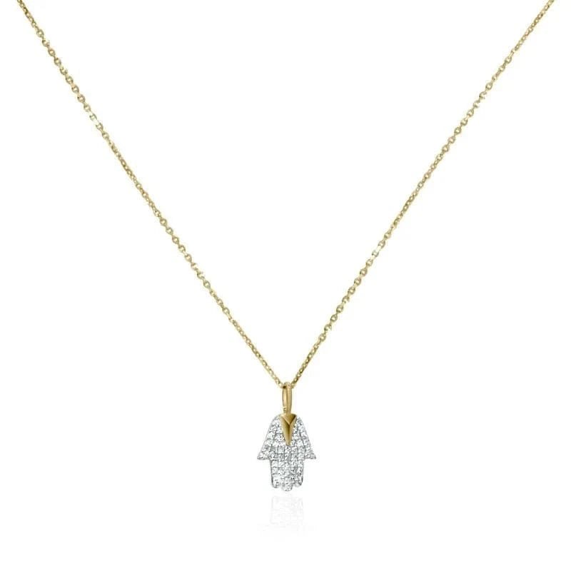 Alef Bet - Hamsa and Diamond Necklace - 14k Gold - ModernTribe