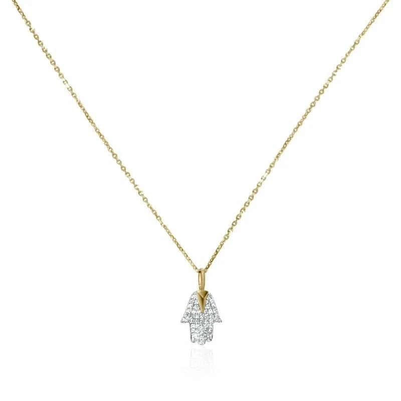Alef Bet Necklaces Hamsa and Diamond Necklace - 14k Gold