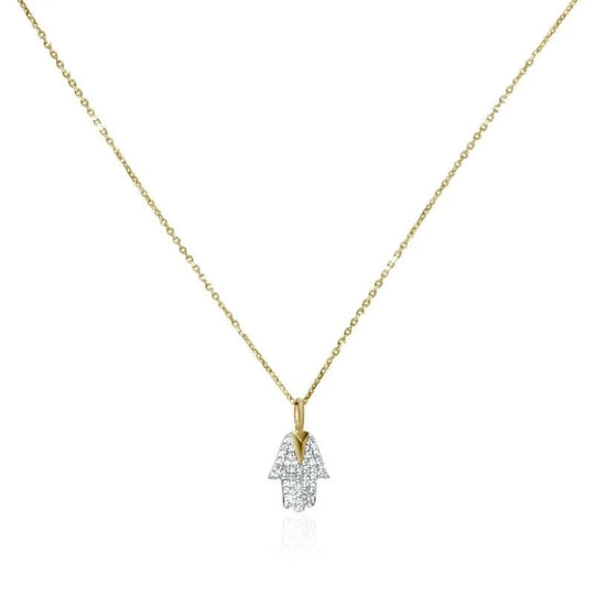Hamsa and Diamond Necklace - 14k Gold