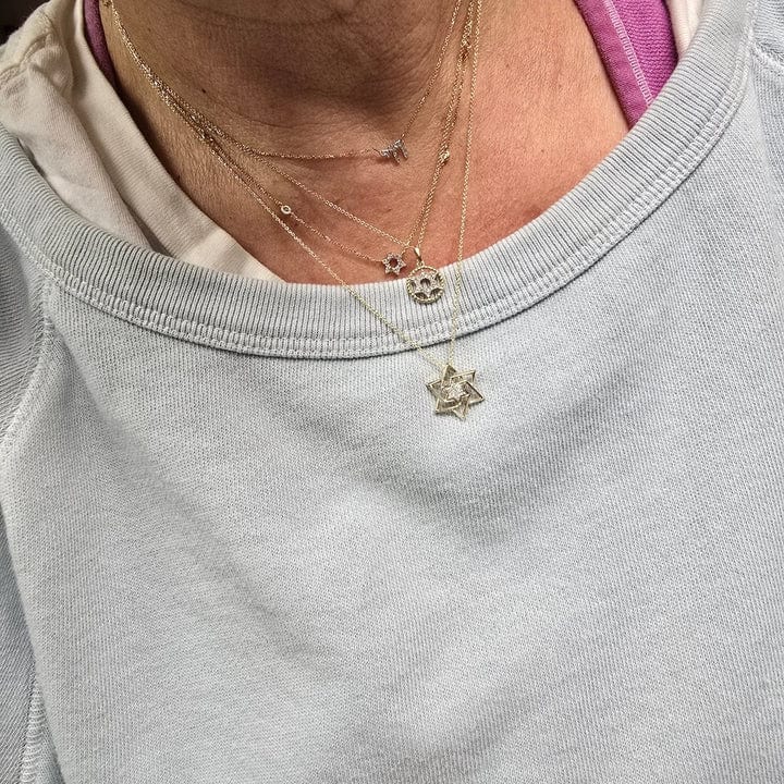 Alef Bet - Abstract Star of David with Diamonds - 14k Yellow or White Gold - ModernTribe