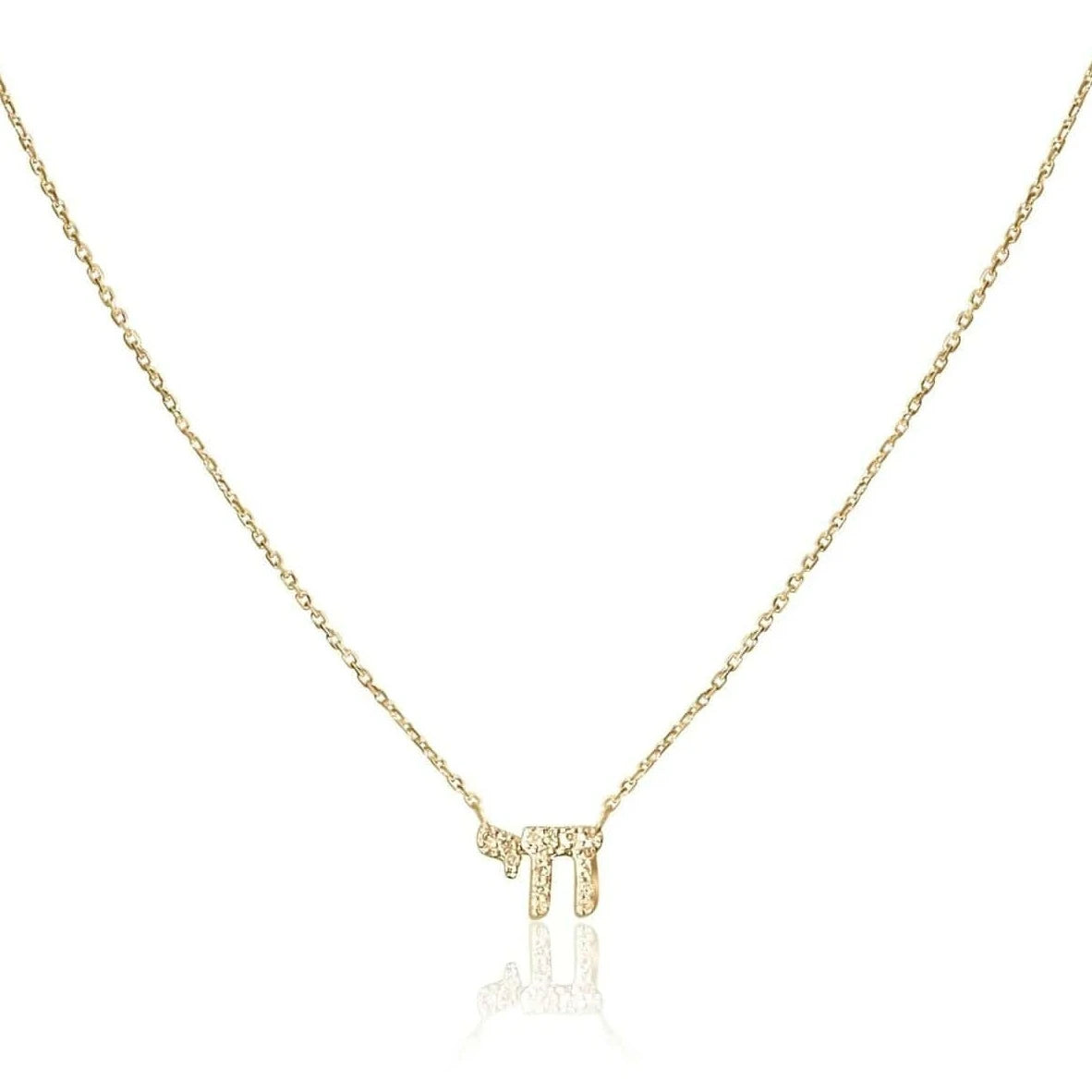 Alef Bet Necklaces Diamond Chai Hebrew Necklace In 14k - Gold or White Gold