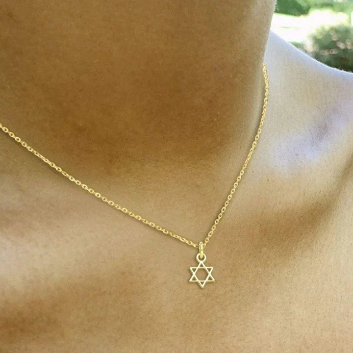 Alef Bet Necklaces Tiny Jewish Star of David Necklace - Sterling Silver or Gold