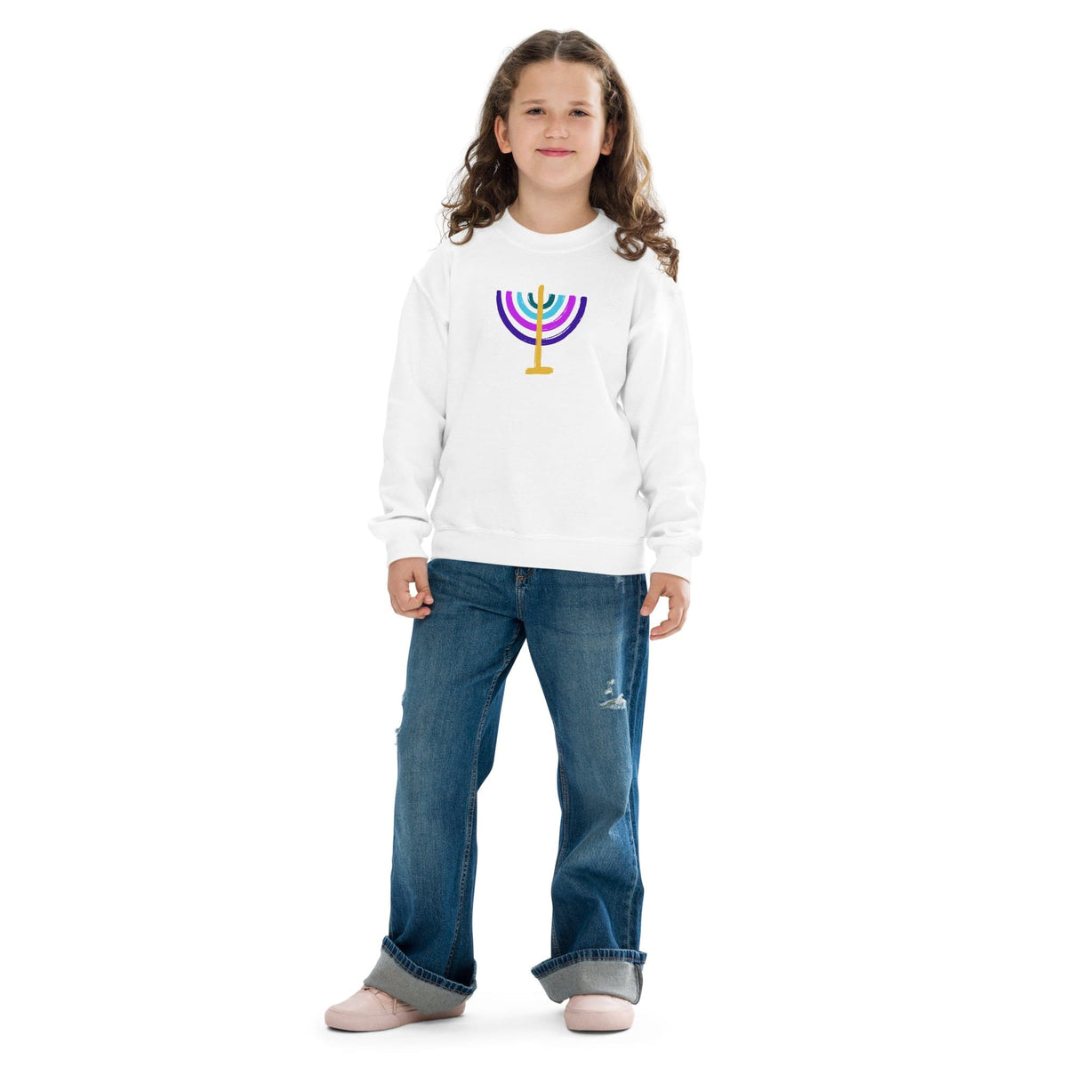 ModernTribe Apparel - Colorful Menorah Kids Crewneck Sweatshirt - ModernTribe
