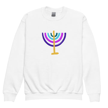 ModernTribe Apparel - Colorful Menorah Kids Crewneck Sweatshirt - ModernTribe