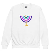 ModernTribe Apparel Sweatshirts Colorful Menorah Kids Crewneck Sweatshirt