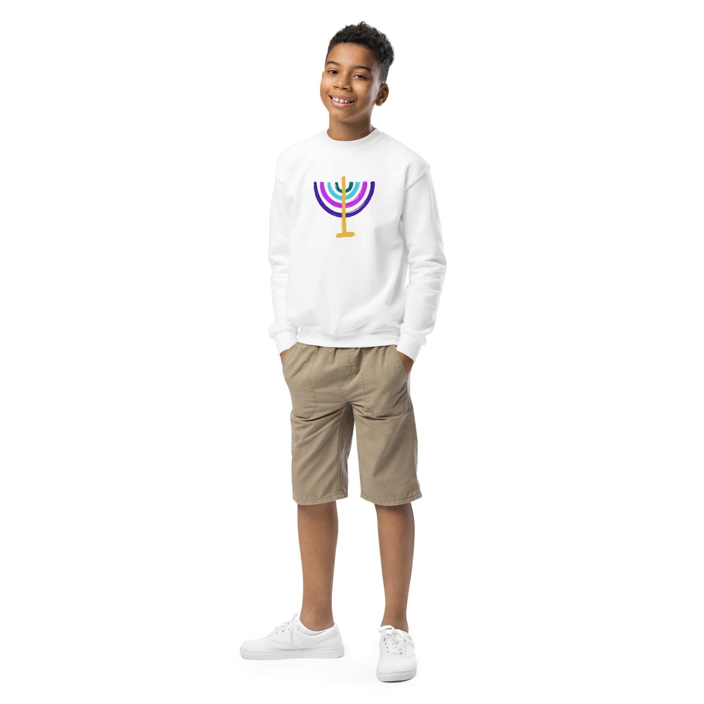 ModernTribe Apparel - Colorful Menorah Kids Crewneck Sweatshirt - ModernTribe