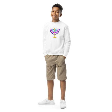 ModernTribe Apparel - Colorful Menorah Kids Crewneck Sweatshirt - ModernTribe
