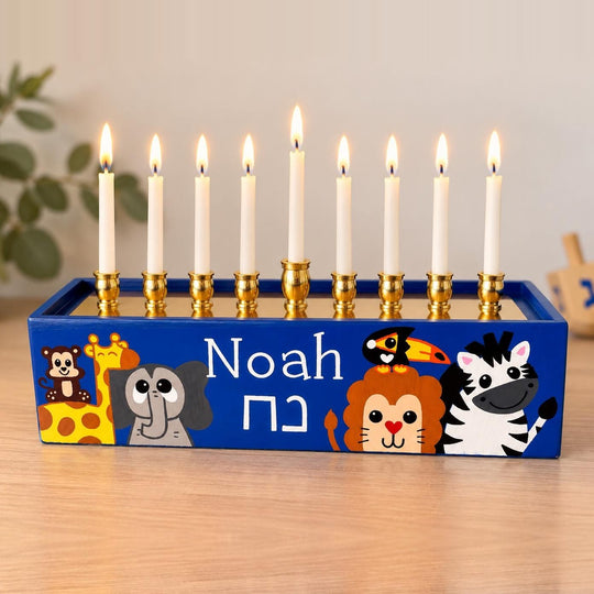 Personalized Zoo Animals Menorah - Royal Blue