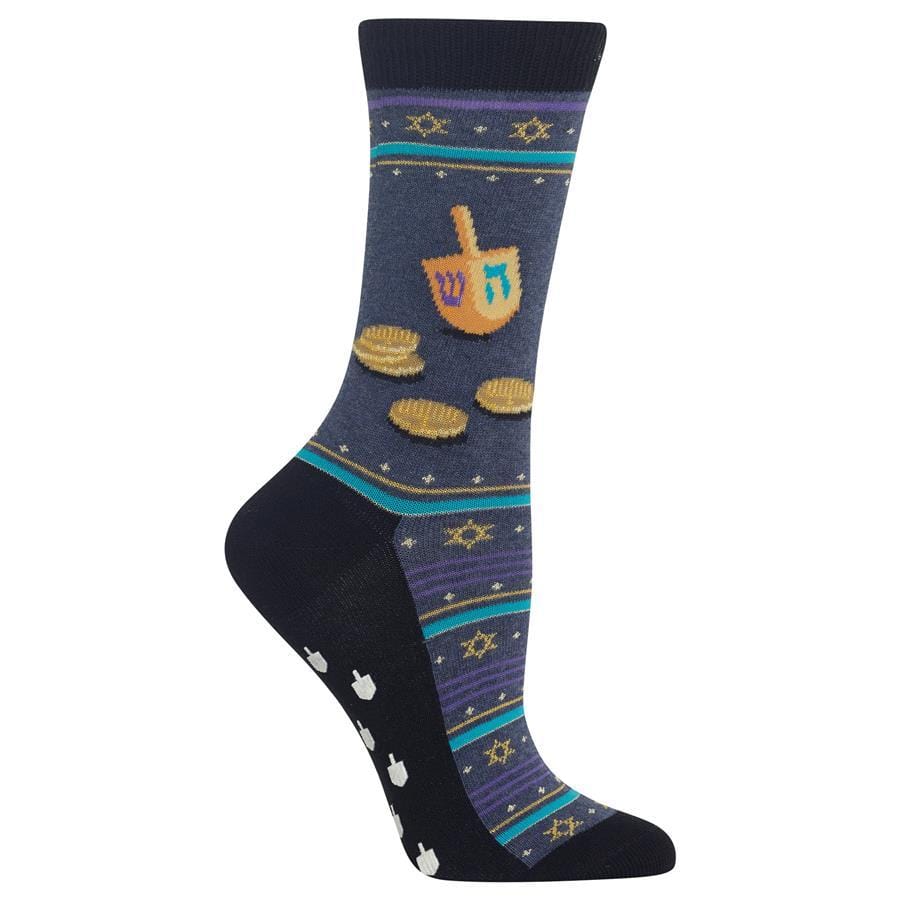 Hot Sox Socks Gray / One Size Women's Dreidel and Gelt Non Skid Sock