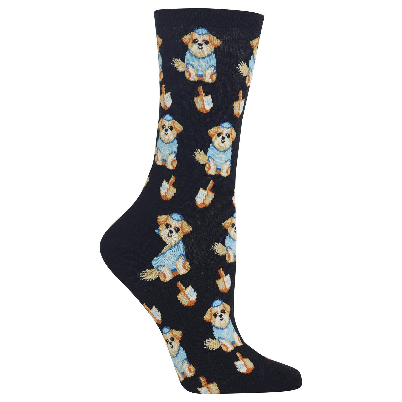 Hot Sox Socks Black / One Size Women's Dreidel Dog Crew Socks