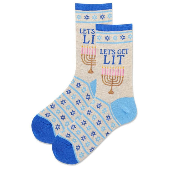 Women's Let's Get Lit Menorah Socks - Beige
