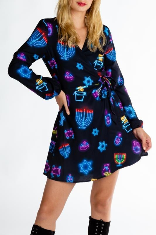 Midrash Manicures Dresses The Latke'd & Loaded Neon Hanukkah Wrap Dress