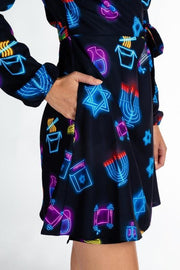 Midrash Manicures Dresses The Latke'd & Loaded Neon Hanukkah Wrap Dress