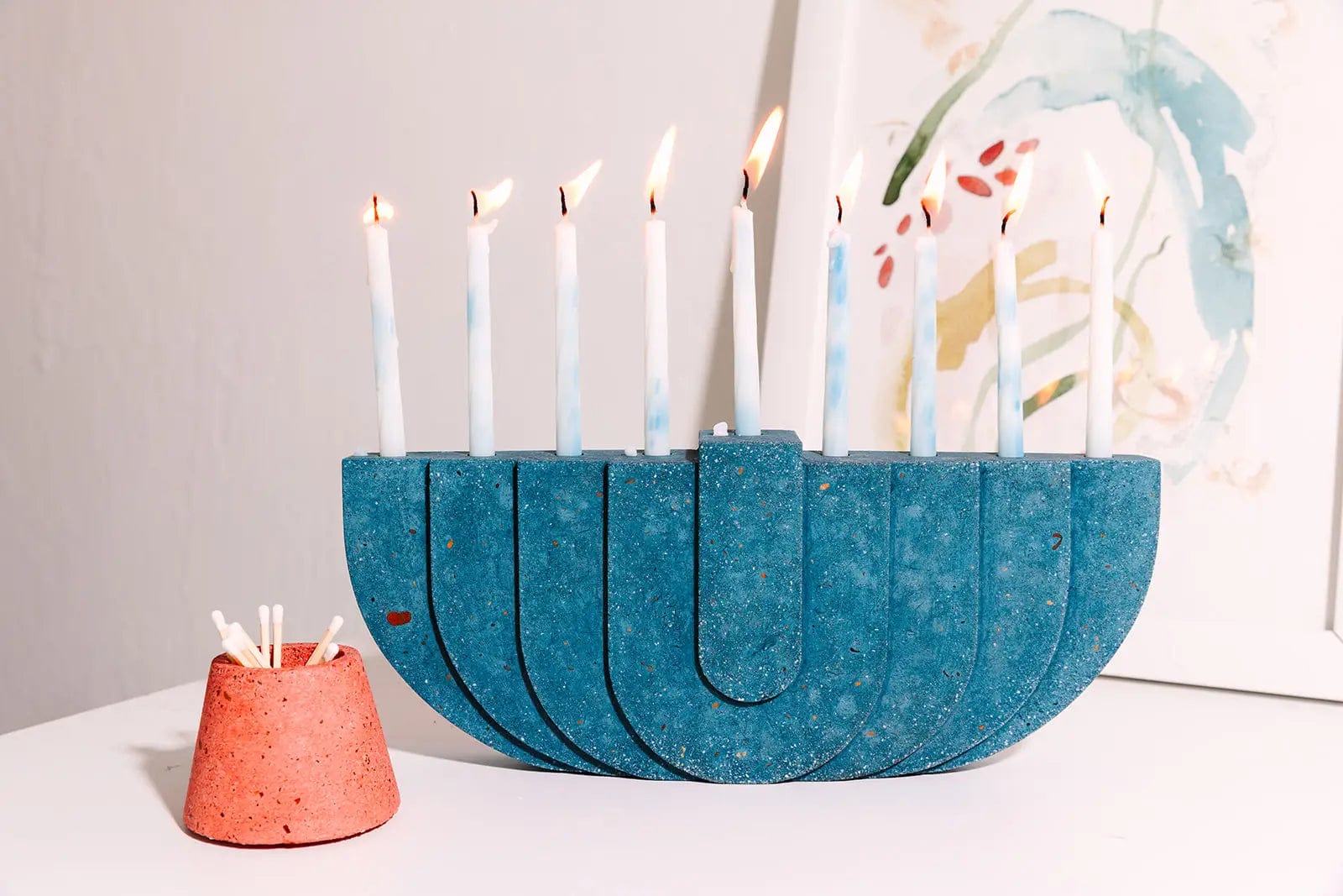 pretti.cool Menorahs Terrazzo Concrete Menorah - Cobalt