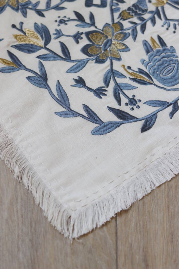 EMUNAH - Handmade Linen Challah Cover - Blue and Gold - ModernTribe