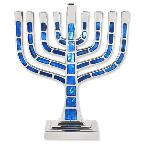 Aviv Judaica Menorahs Knesset Style Mosaic Menorah -  Blue Jeweled