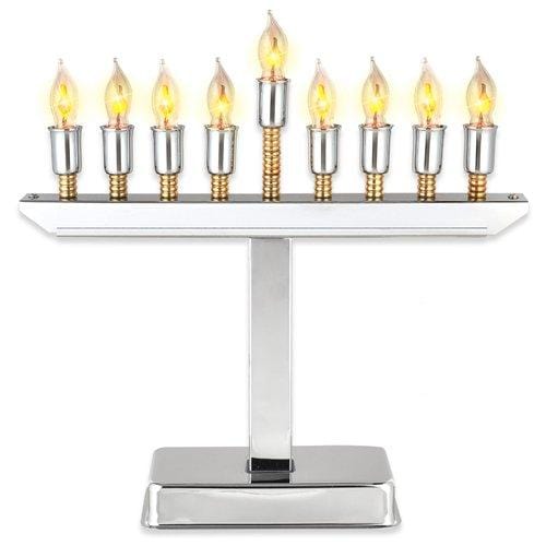 Aviv Judaica - Highly Polished Chrome Plated Electric Menorah With Gold Accents - ModernTribe