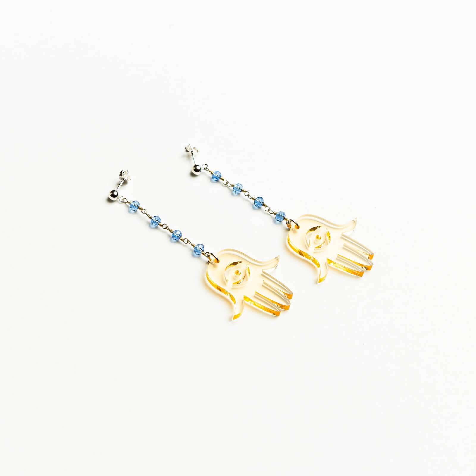 Ariel Tidhar Earrings Blue Maya Hamsa Earrings - Blue and Nude