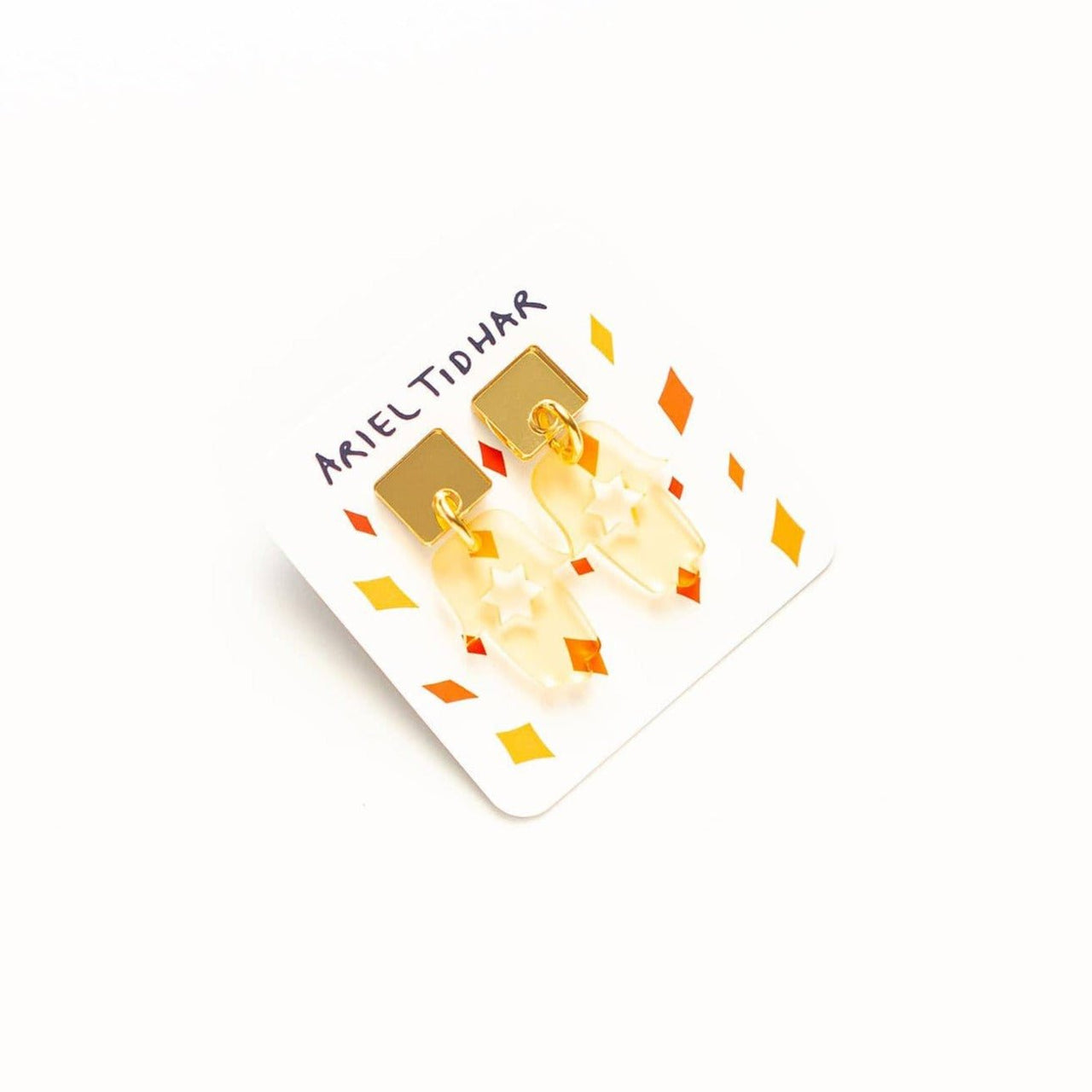 Ariel Tidhar - Geo Mimi Hamsa Earrings - Gold Mirror and Nude - ModernTribe