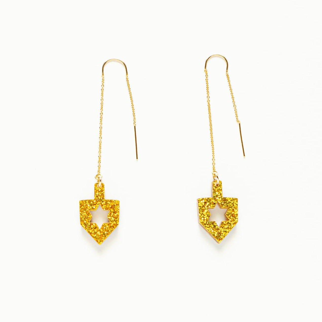 Ariel Tidhar - Dreidel Threader Earrings - Gold Glitter - ModernTribe