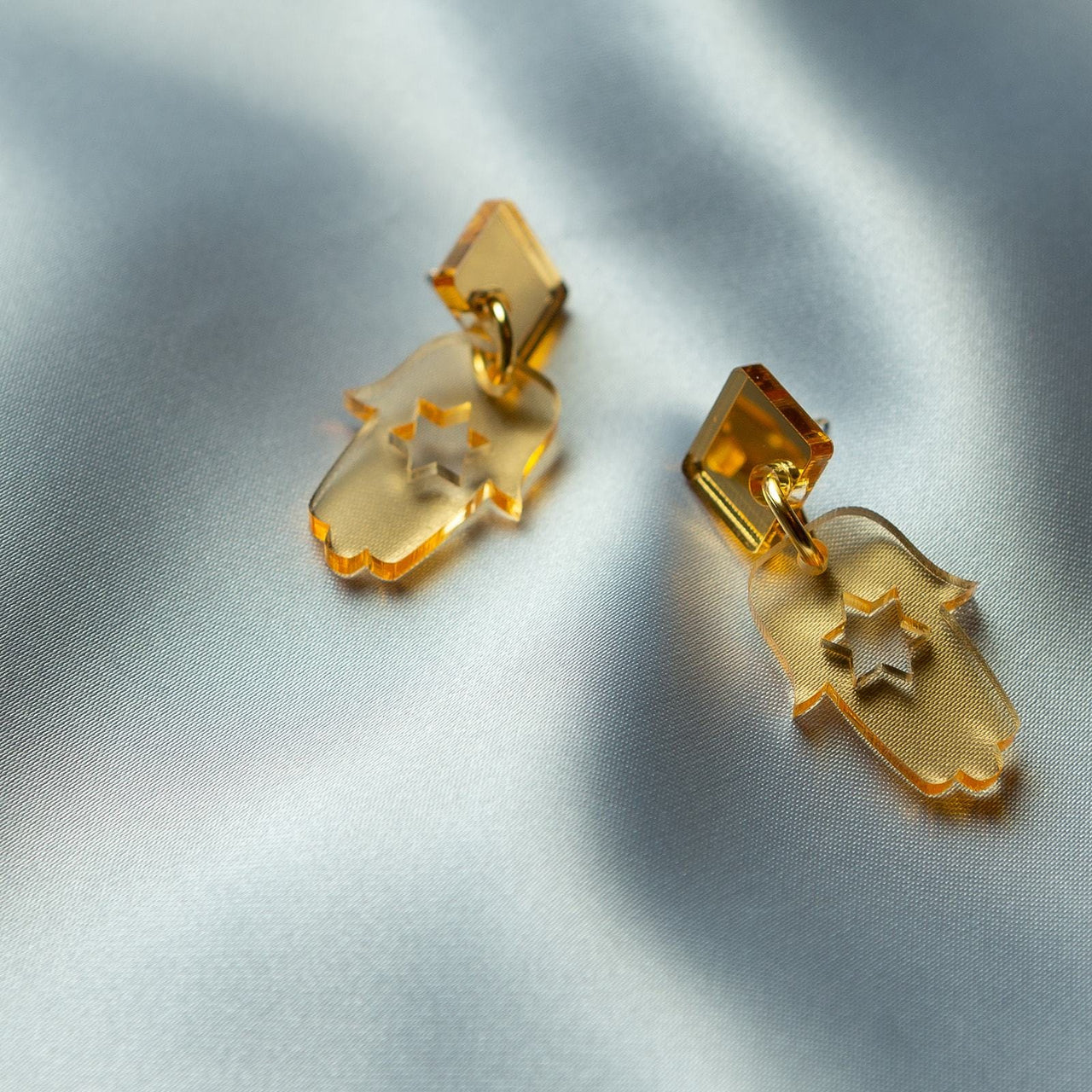 Ariel Tidhar - Geo Mimi Hamsa Earrings - Gold Mirror and Nude - ModernTribe