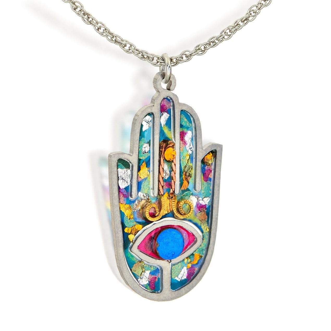 Seeka - Blue Seeka Hand - Painted Hamsa Necklace - ModernTribe