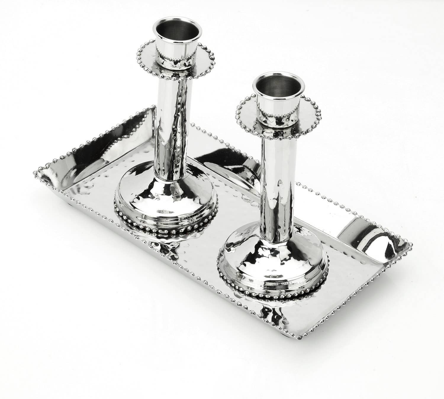Classic Touch Decor Candlesticks Beaded Silver Candlesticks with Tray