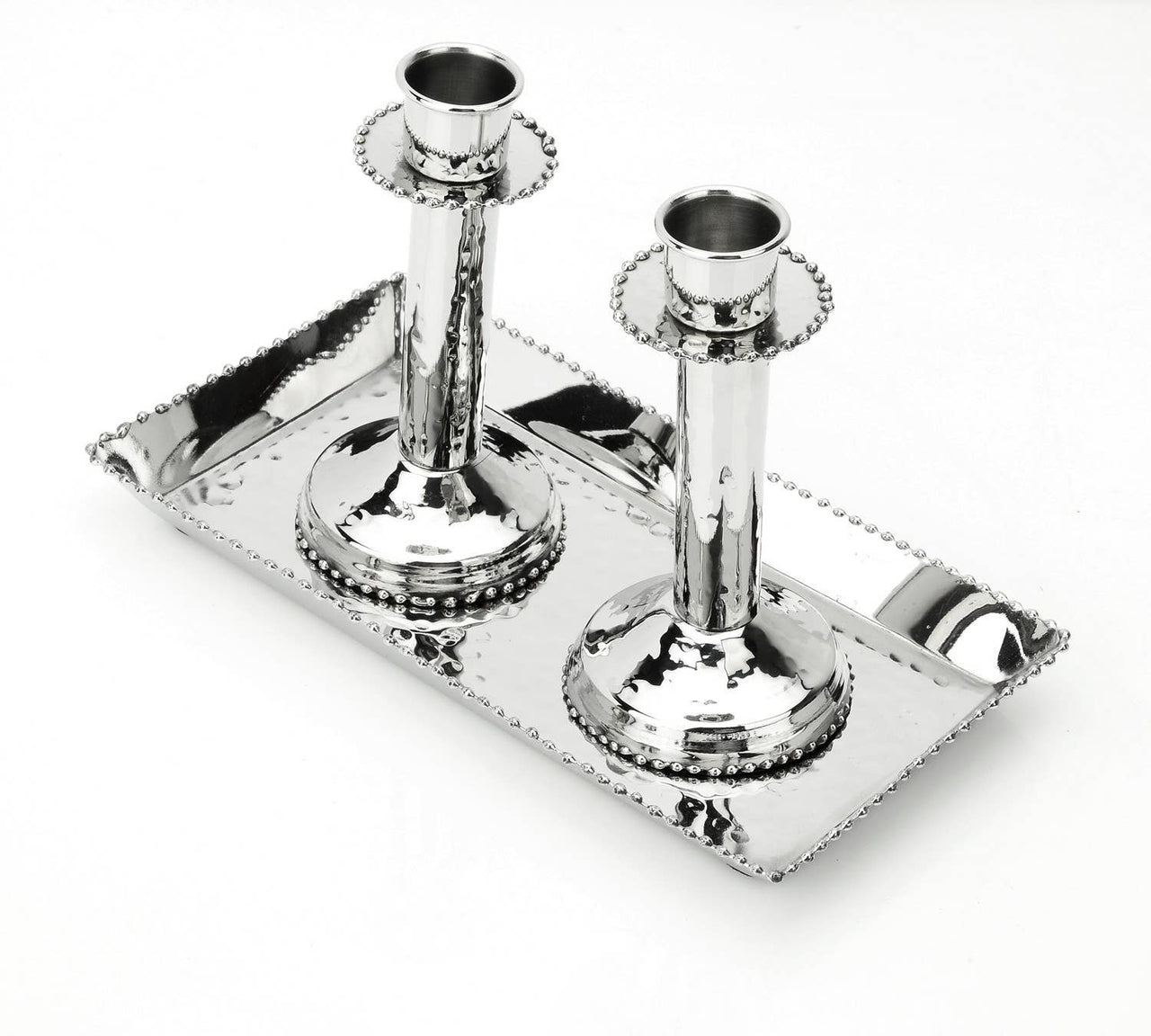 Classic Touch Decor - Beaded Silver Candlesticks with Tray - ModernTribe