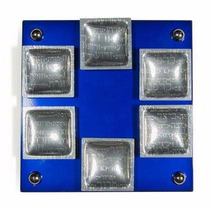 Joy Stember Seder Plate Blue Magnetic Seder Plate with Square Cups by Joy Stember