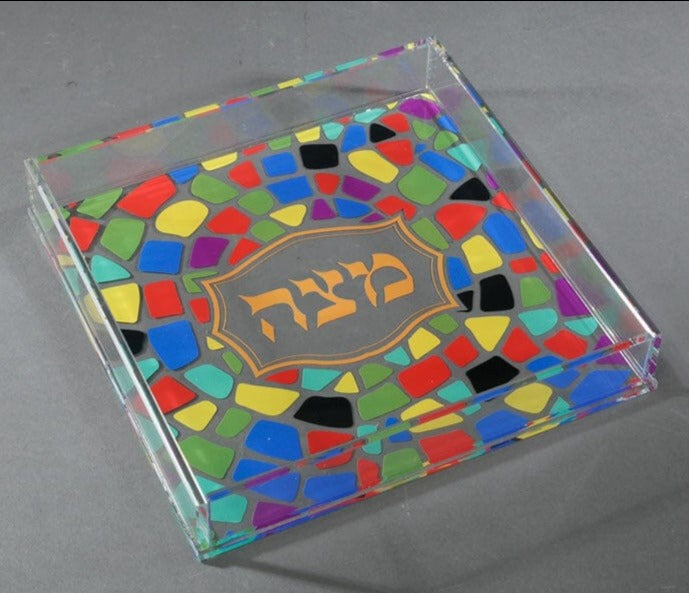 Alef To Tav Matzah Plates Colorful Abstract Matzah Box