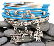 My Tribe by Sea Ranch Jewelry Bracelets Star of David, Chai and Hamsa Charm Bracelet - Sky Blue