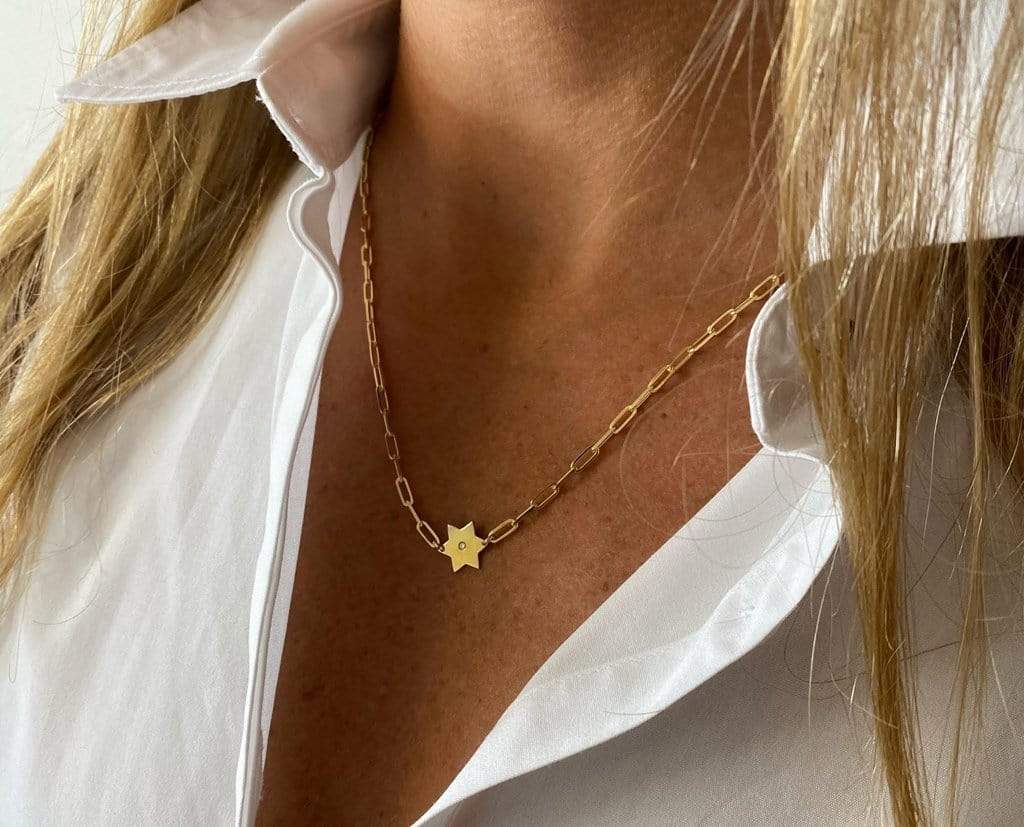 Miriam Merenfeld Jewelry - Paperclip Star of David Diamond Necklace - (Gold - Plated or Two - Tone) - ModernTribe