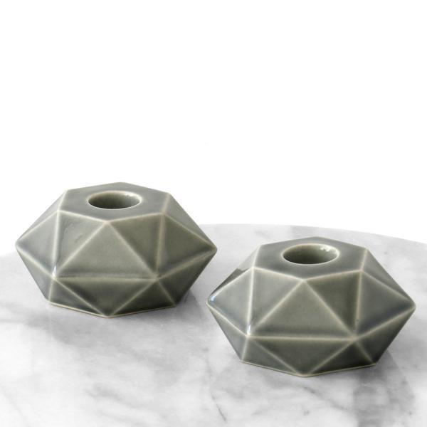 Studio Armadillo - Grey Hexagon Candlesticks - Pair - ModernTribe