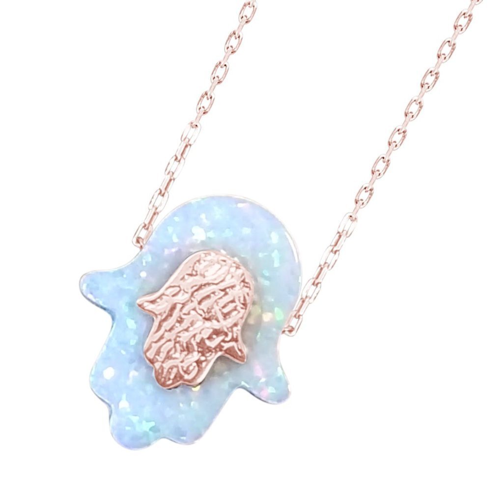 Alef Bet - Blue Opal Double Hamsa Necklace - ModernTribe