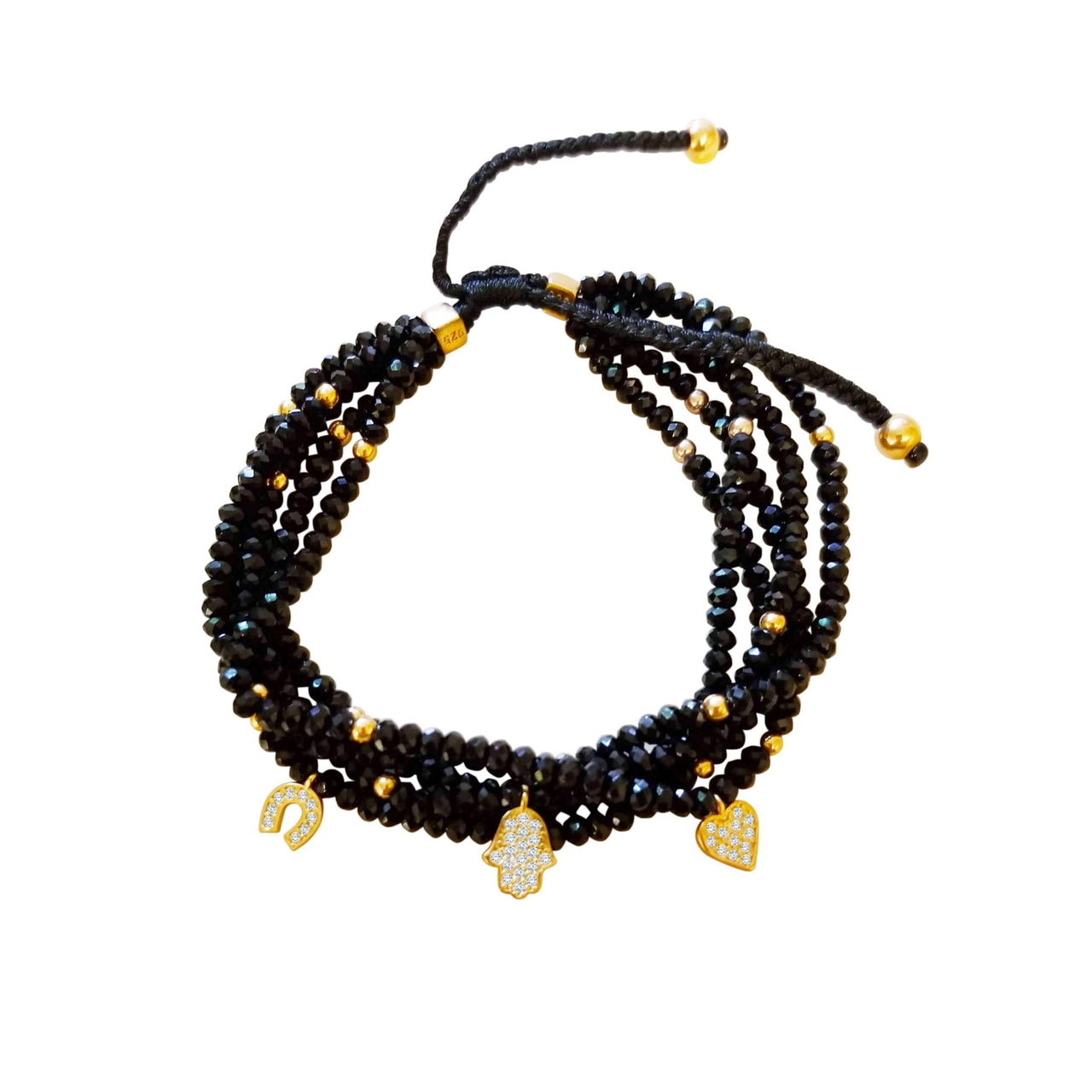 Alef Bet - Black Macramé Beaded Hamsa Bracelet - ModernTribe