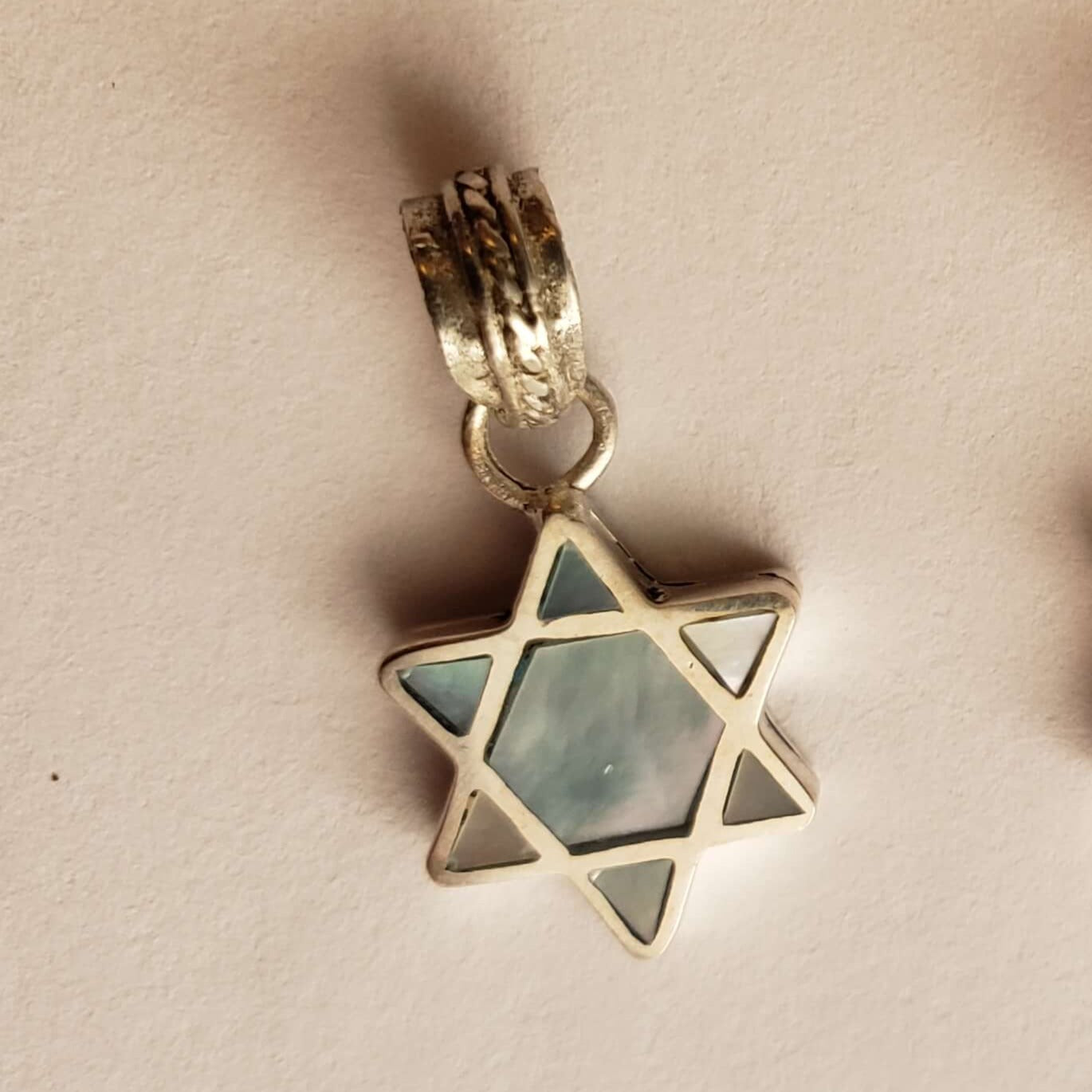Copa Judaica Necklaces Blue Sterling Silver and Shell Mini Star of David Necklace