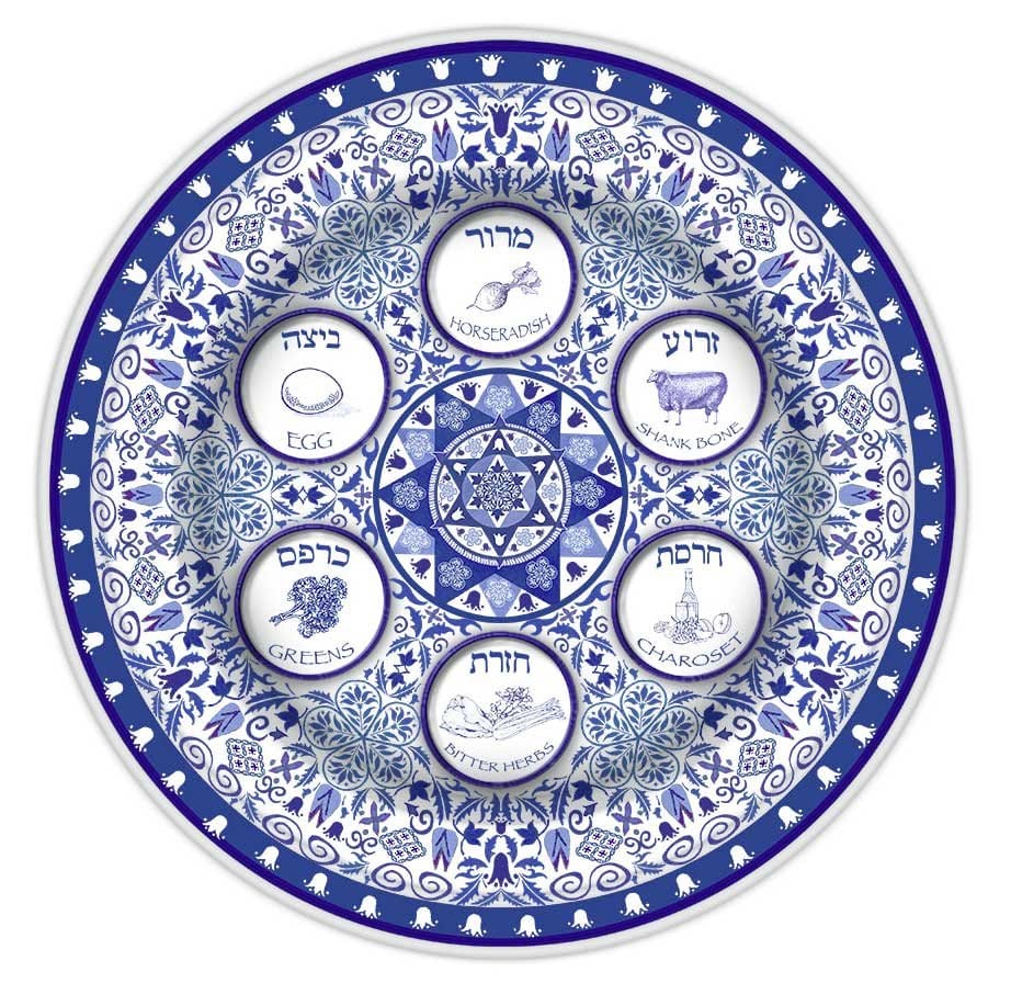Aviv Judaica Seder Plates Porcelain Blue Details Seder Plate