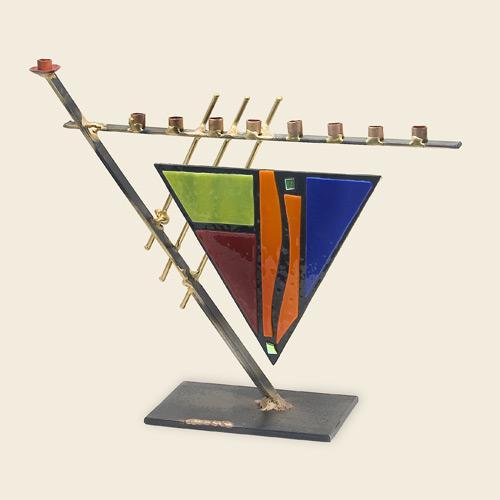 Gary Rosenthal Menorah Multicolored Triangular Art Deco Menorah by Gary Rosenthal