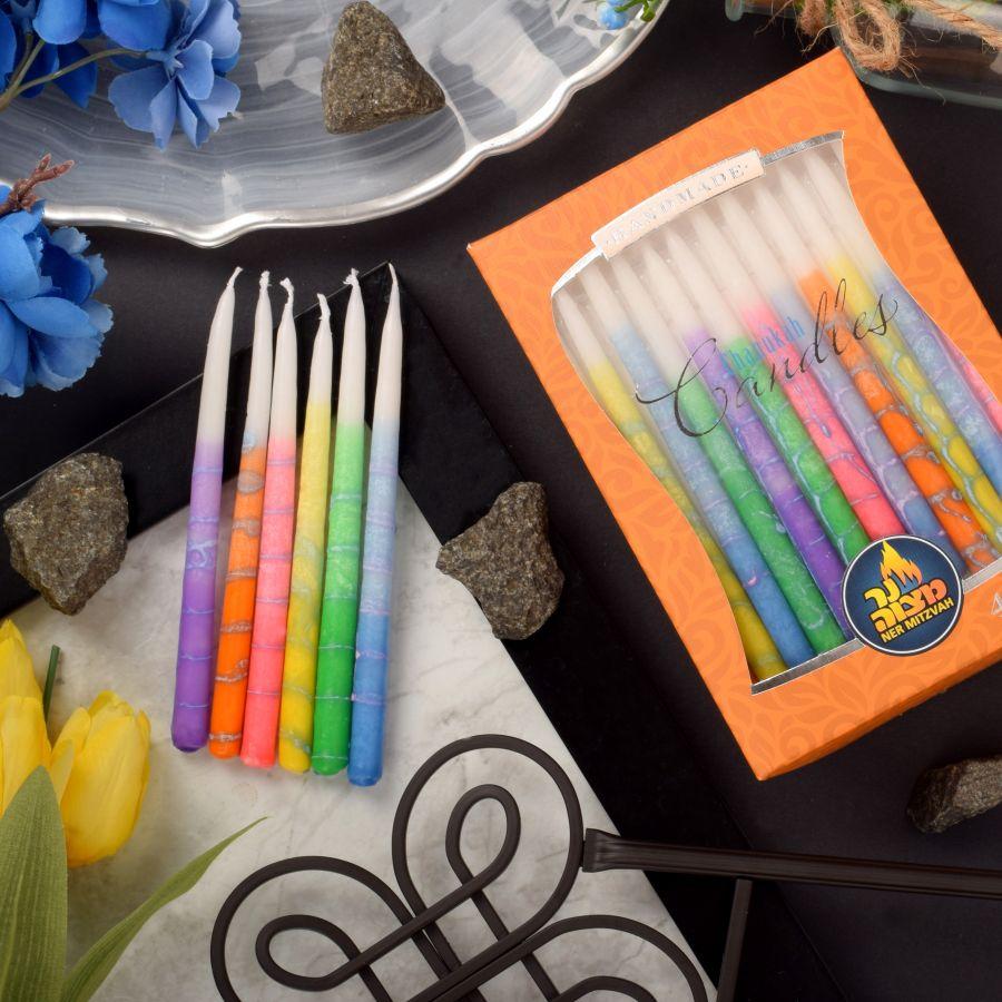 Ner Mitzvah - Colorful Swirl Handmade Decorated Hanukkah Candles - ModernTribe