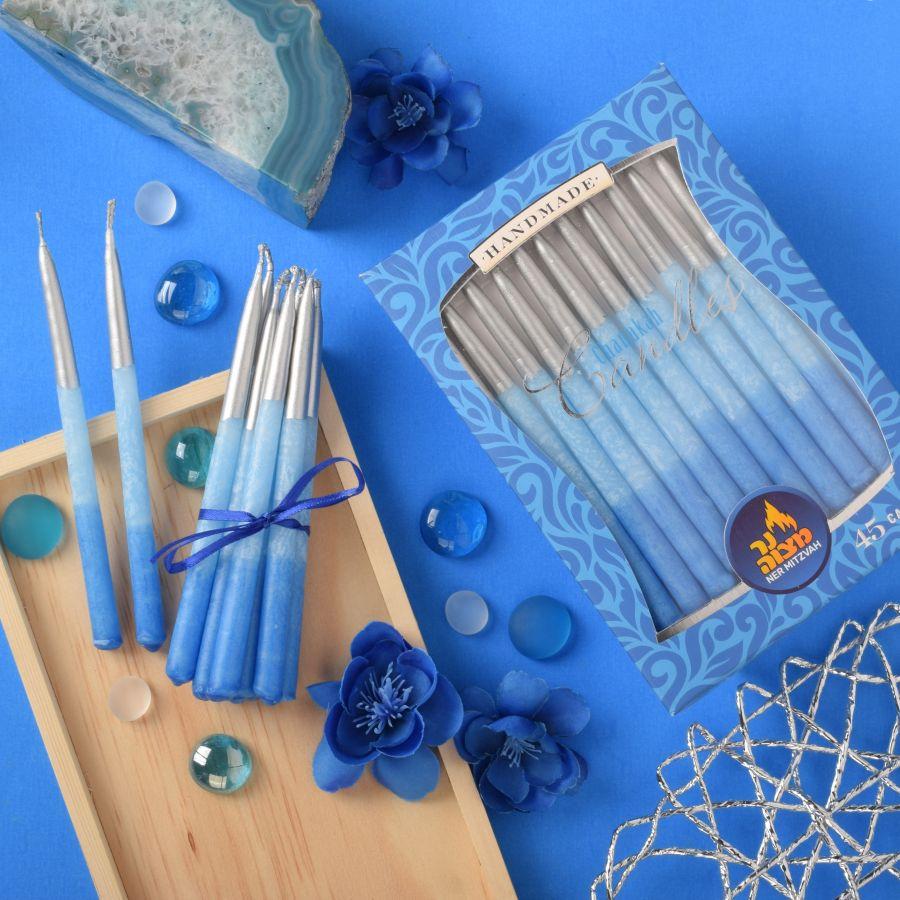 Ner Mitzvah - Blue Ombre and Silver Hanukkah Candles - ModernTribe