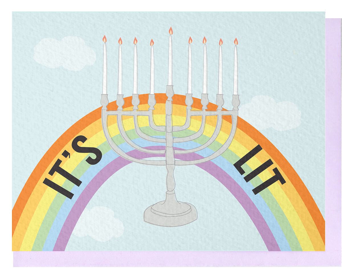 Violet Clair - Let's Get Lit Rainbow Hanukkah Card, Box of 6 - ModernTribe